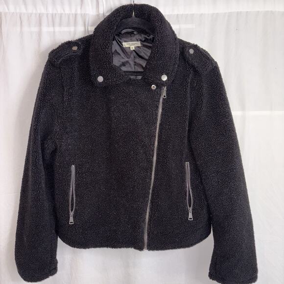 Max Studio Moto Jacket Black Sherpa Cozy Cropped Ladies Size X-Large EUC - Picture 1 of 7